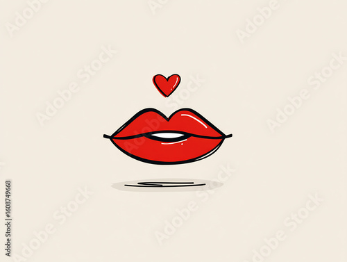 one-line drawn lips Valentine's day love illustration