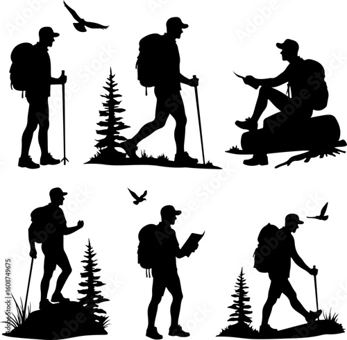 Hiking Adventure  Man outdoor  walking man illustration,