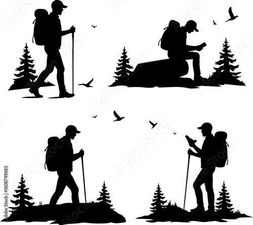 Hiking Adventure  Man outdoor  walking man illustration,