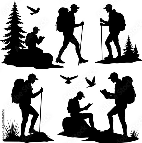 Hiking Adventure  Man outdoor  walking man illustration,