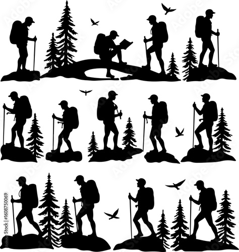 Hiking Adventure  Man outdoor  walking man illustration,
