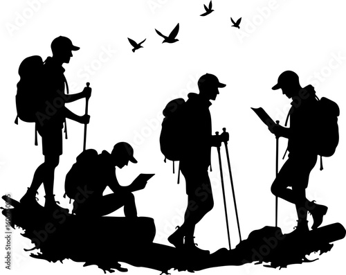 Hiking Adventure  Man outdoor  walking man illustration,