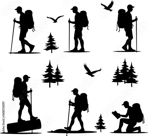Hiking Adventure  Man outdoor  walking man illustration,