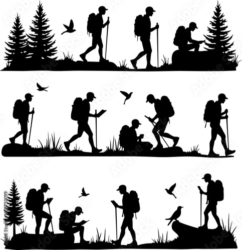 Hiking Adventure  Man outdoor  walking man illustration,