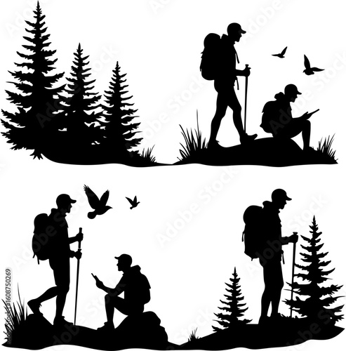 Hiking Adventure  Man outdoor  walking man illustration,