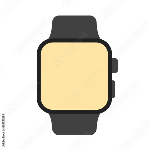 A simple illustration of a modern smartwatch with a blank screen and dark gray band.
