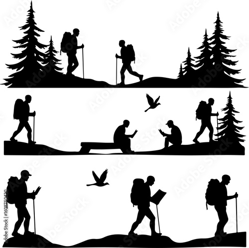 Hiking Adventure  Man outdoor  walking man illustration,