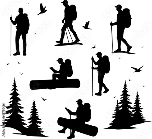 Hiking Adventure  Man outdoor  walking man illustration,