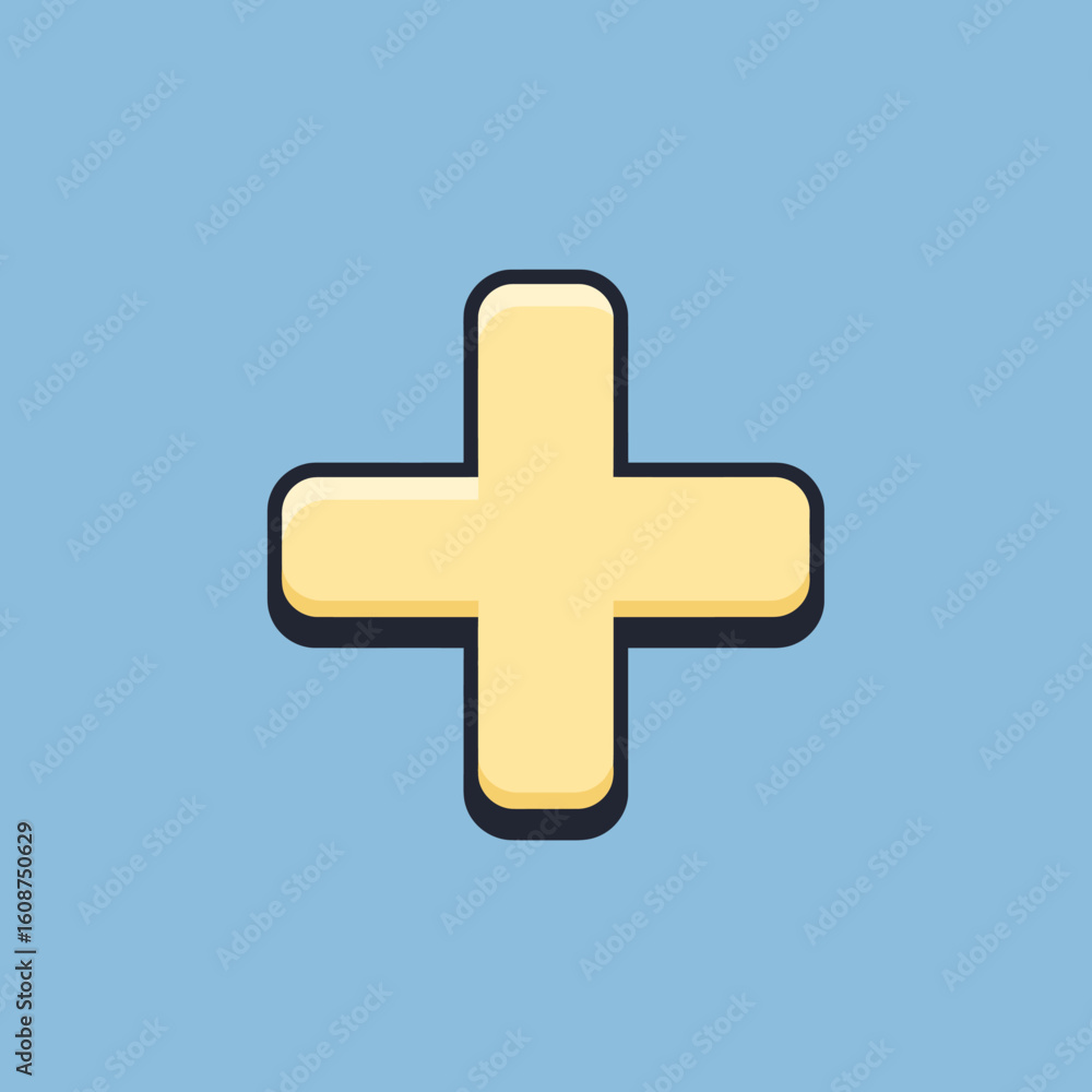 Fototapeta premium A simple, stylized plus sign, rendered with a yellow color and a subtle shadow.