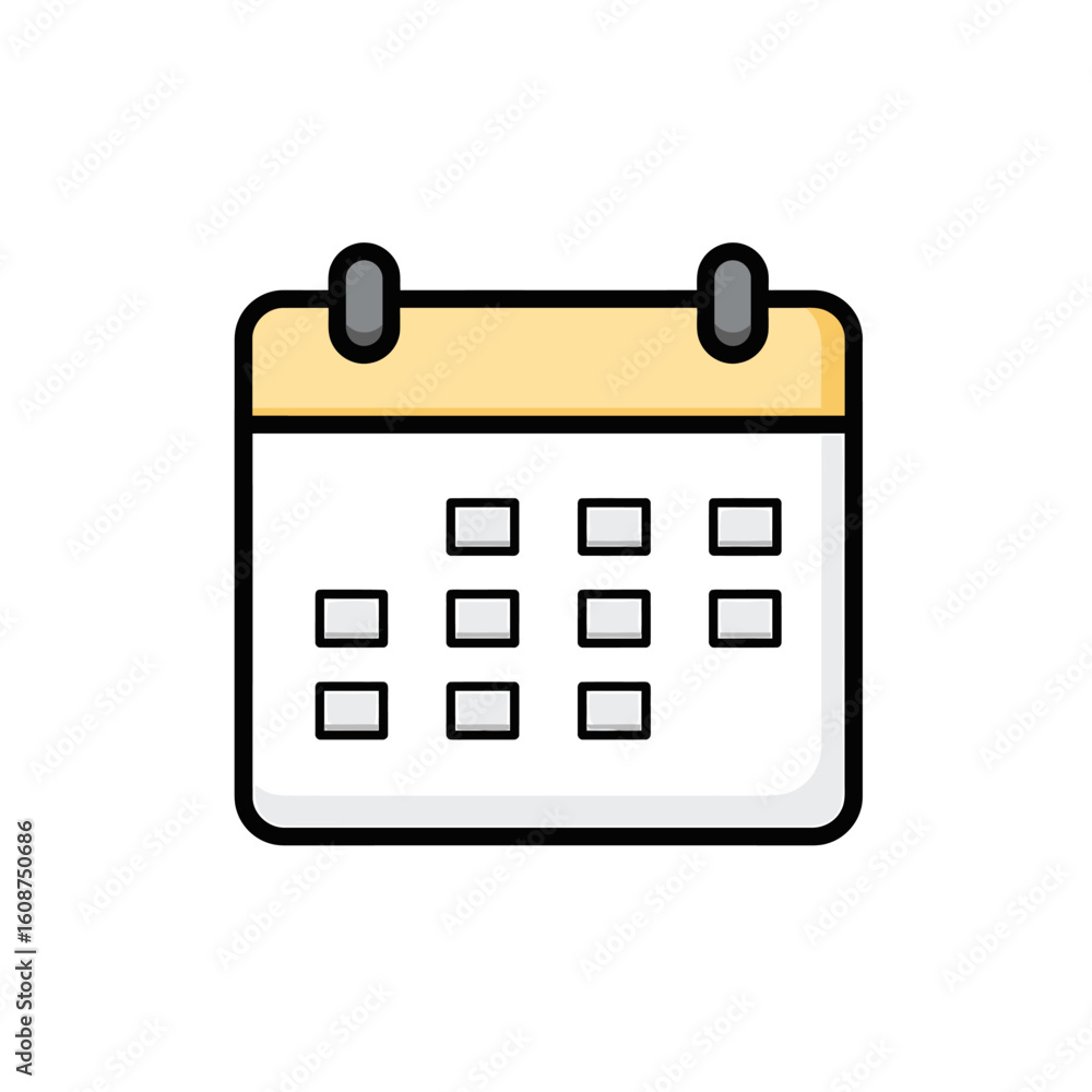 Simple calendar icon design, showing days, dates, and a yellow header. Simple calendar icon design, showing days, dates, and a yellow header.