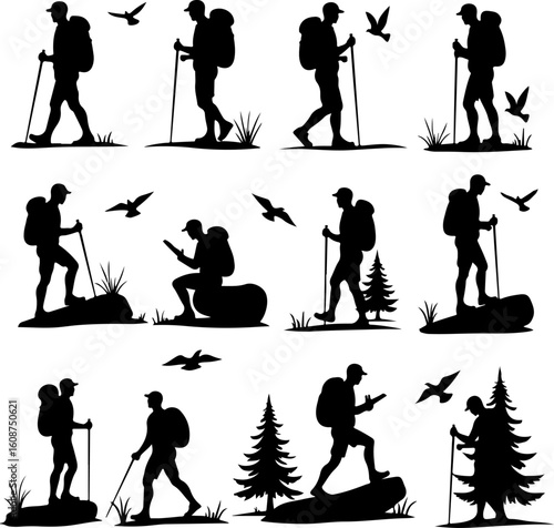 Hiking Adventure  Man outdoor  walking man illustration,