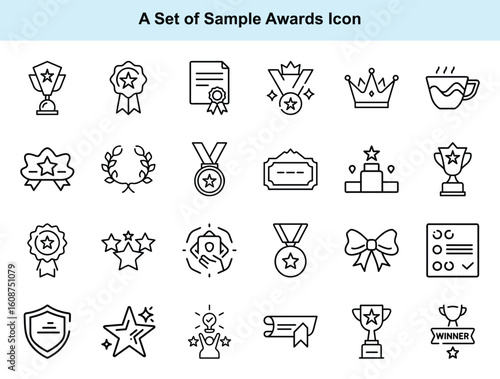 Thin line icons present several kinds of achievement awards
