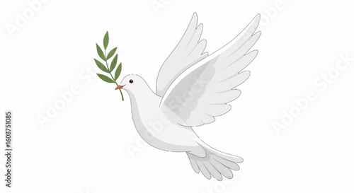 White Dove Flying with Olive Branch, a Universal Symbol of Peace, Hope, and Freedom for International Day of Peace
