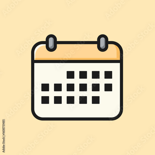 Cartoon calendar icon with marked days, displayed against a light yellow background.
