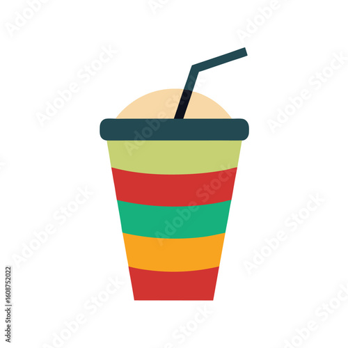 Fruit smoothie in cup with colorful layers and straw shown in tropical drink vector art