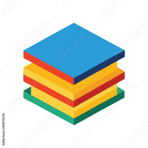 Isometric stack of colorful books with shadows shown in clean educational concept icon