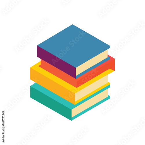 Colorful stacked books in isometric view with shadows in vector education theme design