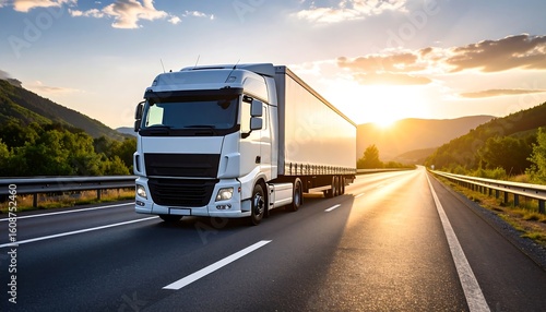 White truck on highway at sunset (3)