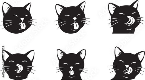 Cat licking face silhouette vector icon