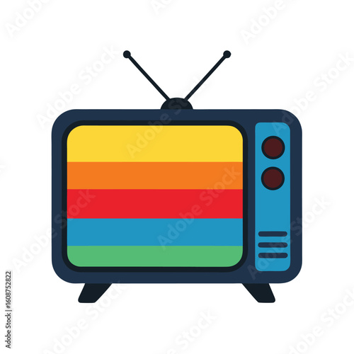 Retro television with rainbow color stripes shown in nostalgic screen themed vector