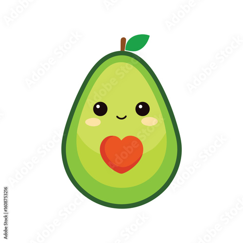 Cartoon avocado with heart shaped pit and smile in friendly food vector illustration