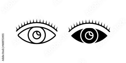 Eye icon set. Minimalist Line Art Eye with Eyelash design element. A simple eye icon with long eyelashes, expressing vision and sight in a clean, modern style.