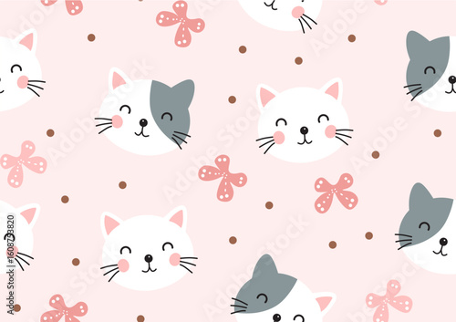 illustration vector cute cat seamless pattern for child, colorful wallpaper graphic for child 