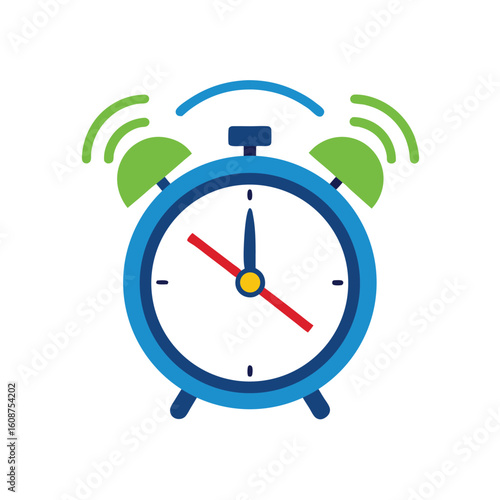 Classic alarm clock with ringing bells in flat vector style for time concept design