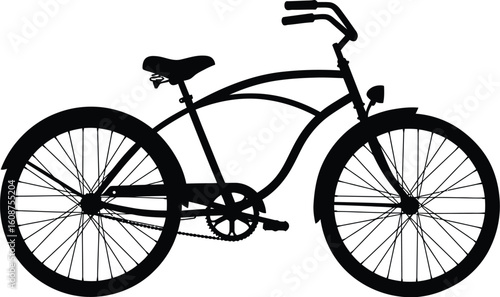 Silhouette of a Classic Cruiser Bicycle on a White Background Perfect for Summer Recreation and Transportation Designs