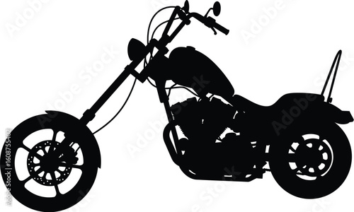 Silhouette of a Classic Chopper Motorcycle on a White Background Perfect for Graphic Design and Illustration Projects
