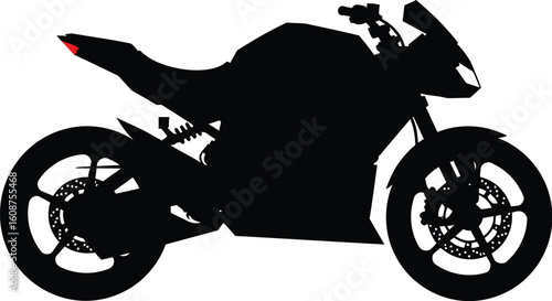 Silhouette of a Modern Sport Motorcycle with Red Tail Light on a White Background for Creative Projects