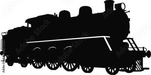 Silhouette of a Vintage Steam Locomotive Train on a White Background Classic Transportation Illustration