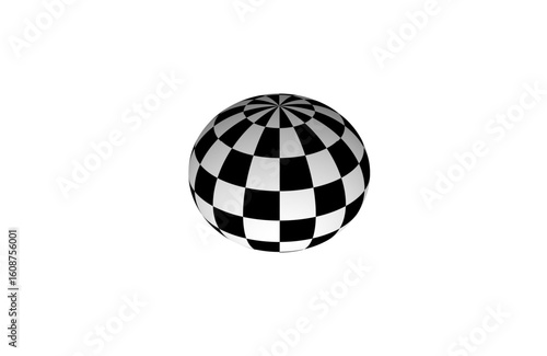 3D checkerboard sphere with black and white optical illusion – abstract spherical vector design