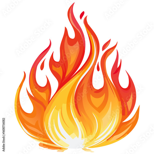 Set of dynamic fire vector illustrations and cartoon flames including wildfire scenes, burning forests, flat icons, explosion effects, and blazing backgrounds for emergency or danger themes.

