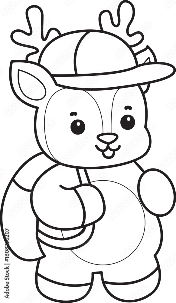 Fototapeta premium Cute Deer icon. Funny baby Deer animal series stock illustration. Life of fluffy Deer designs. Coloring pages of cute deer icon. 