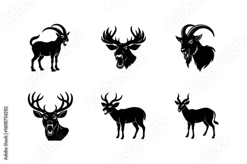 Deer & Goat Silhouettes: Horned Animal Vector Art & Wildlife Logos