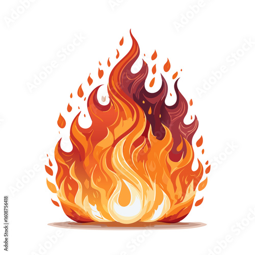 Set of dynamic fire vector illustrations and cartoon flames including wildfire scenes, burning forests, flat icons, explosion effects, and blazing backgrounds for emergency or danger themes.

