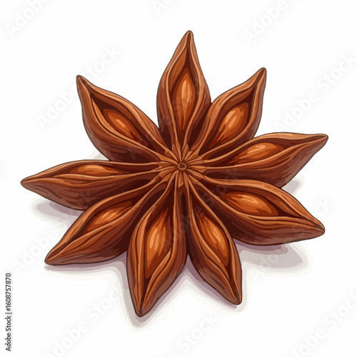 Realistic vector illustration of a single dried star anise pod. Aromatic seasoning and culinary spice concept isolated on white.