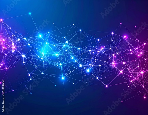 Complex Glowing Network of Lines and Points in Blue and Magenta | Futuristic Data Visualization Background
