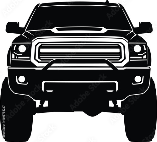 Front View Silhouette of a Lifted Pickup Truck with Brush Guard and Aggressive Tires