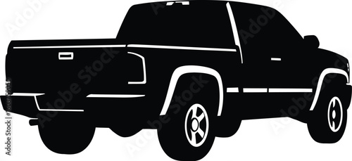 Black Silhouette of a Pickup Truck Viewed from the Rear
