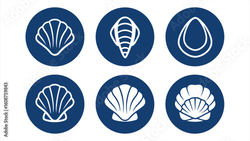 Flat icon set of 4 mollusks clam oyster mussel (2)