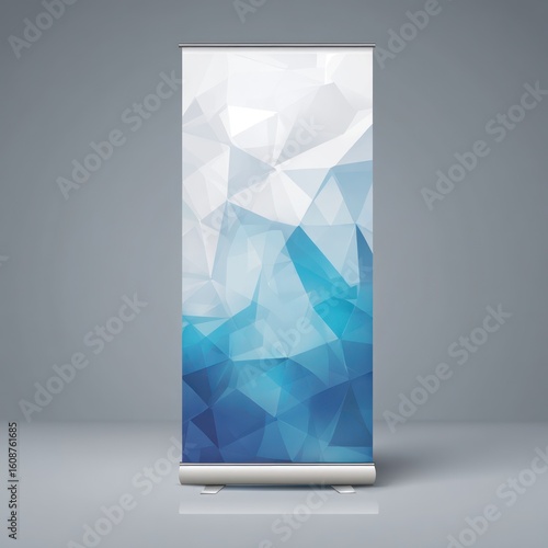 Geometric style roll-up banner mockup for exhibitions and promotional conference displays.
