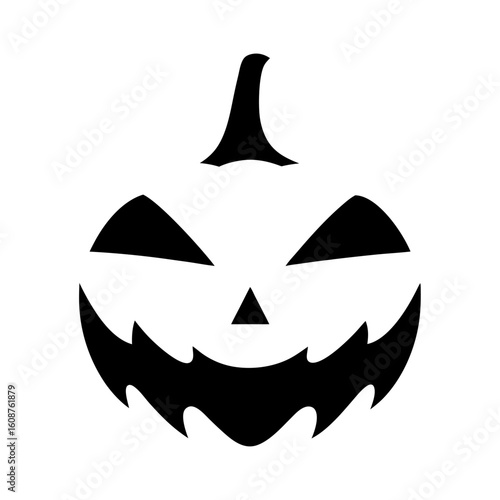 Evil Halloween pumpkin face with triangular eyes and jagged mouth smile