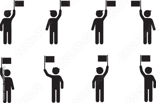 Youth Holding Flag Minimalist Black Icon Vector EPS