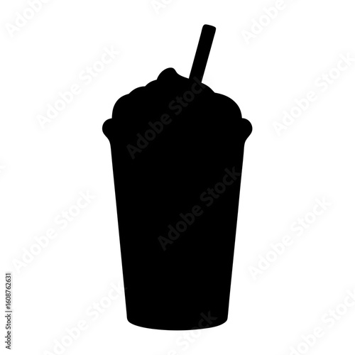 Silhouette of a refreshing blended ice coffee drink with a straw