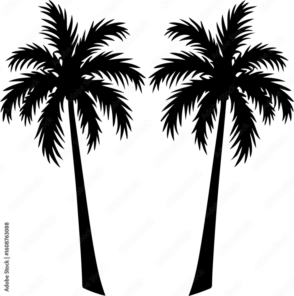 Obraz premium Tropical Palm Tree Island Silhouette Vector