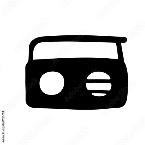 Vintage transistor radio icon with volume knob and frequency tuner in black