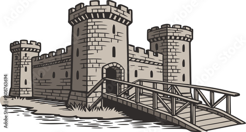 Majestic castle with drawbridge over water, evoking history, fantasy, and strong defenses.