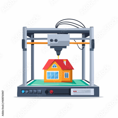 Small house being created by a three dimensional printing machine